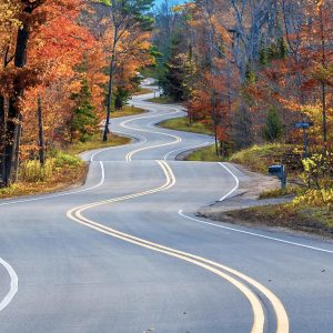 Winding Road at Autumn in Door County of Wisconsin